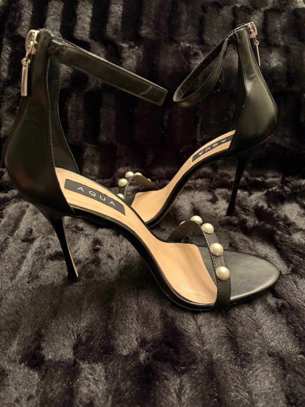Aqua Pearl Ankle Strap High Heel Sandals